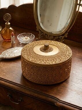 Ornate Gold Decorative Round Trinket Box